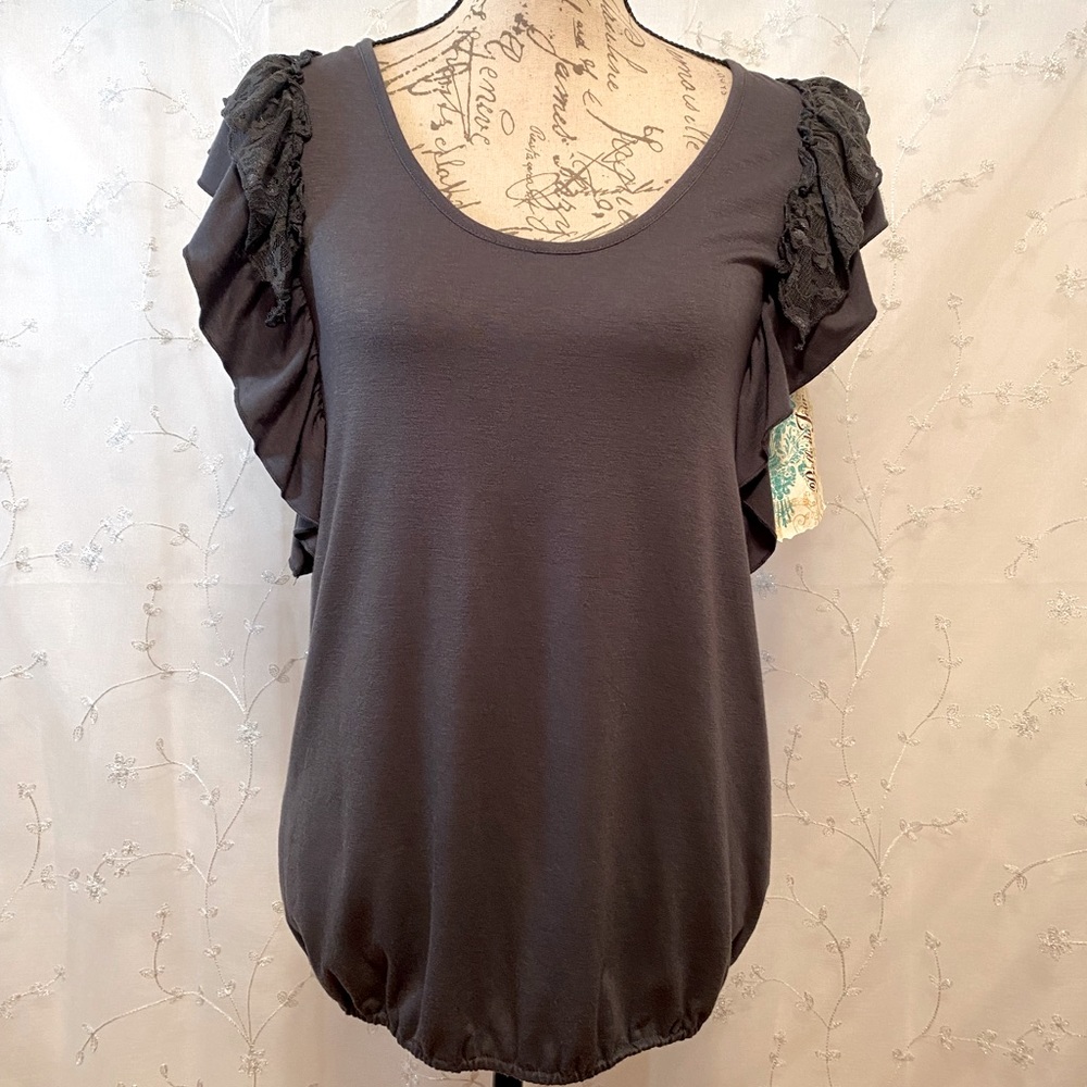 Belle du Jour Lacey Back, Ruffles Blouse NWT